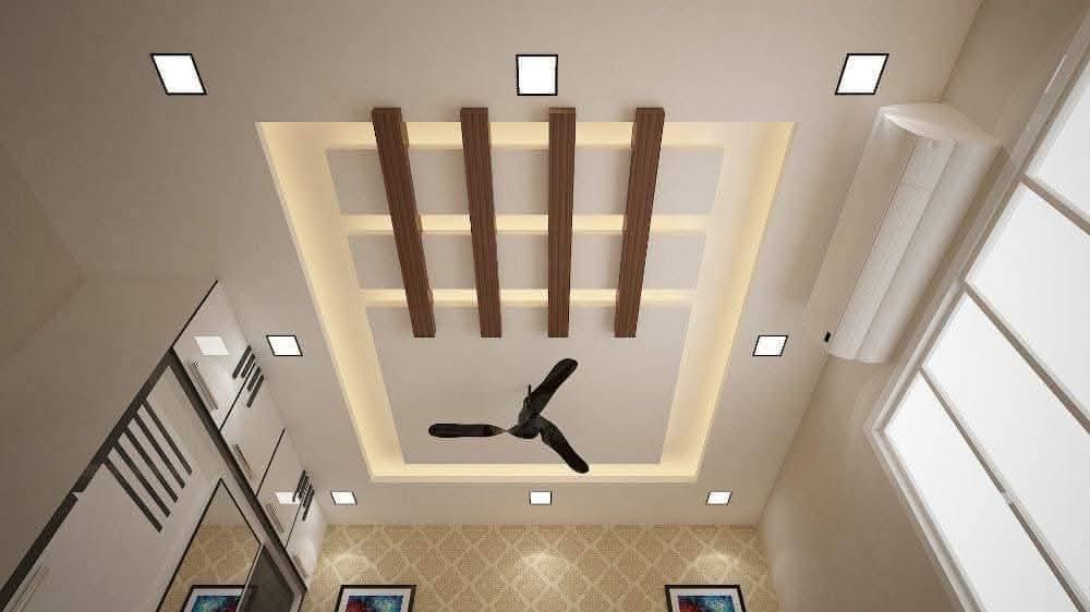 Designer gypsum ceiling with wooden accents